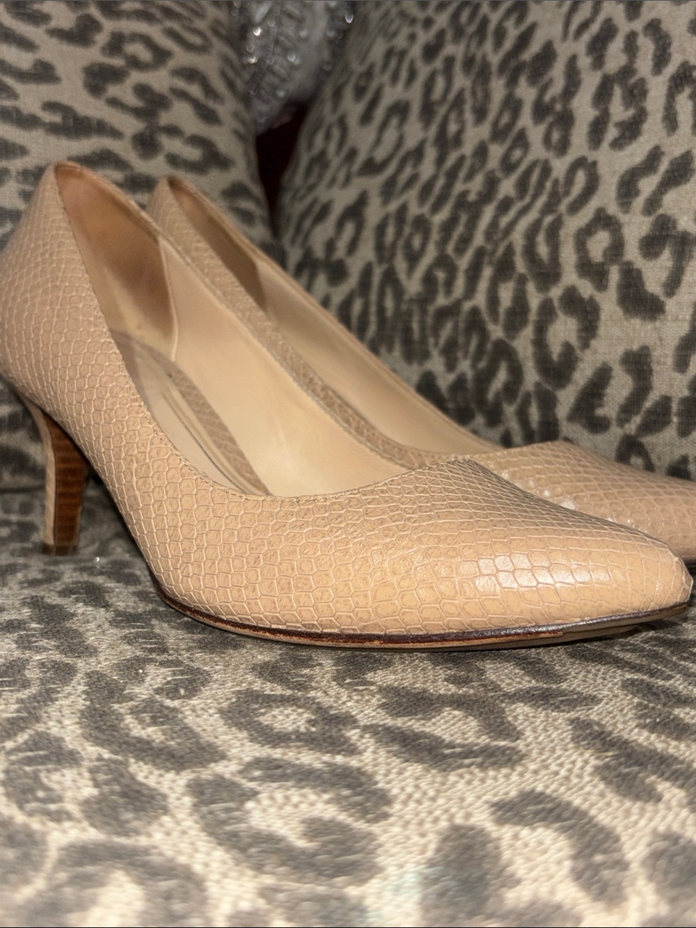 Cole Haan Classic Nude Pointed-almond Toe Pumps snakeskin embossed leather 8